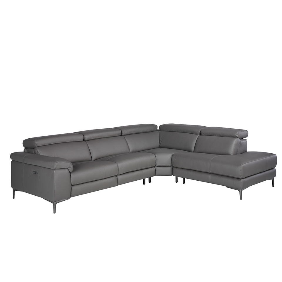 Угловой диван с реклайнером 5320-R-M9019 /6111 серый кожаный