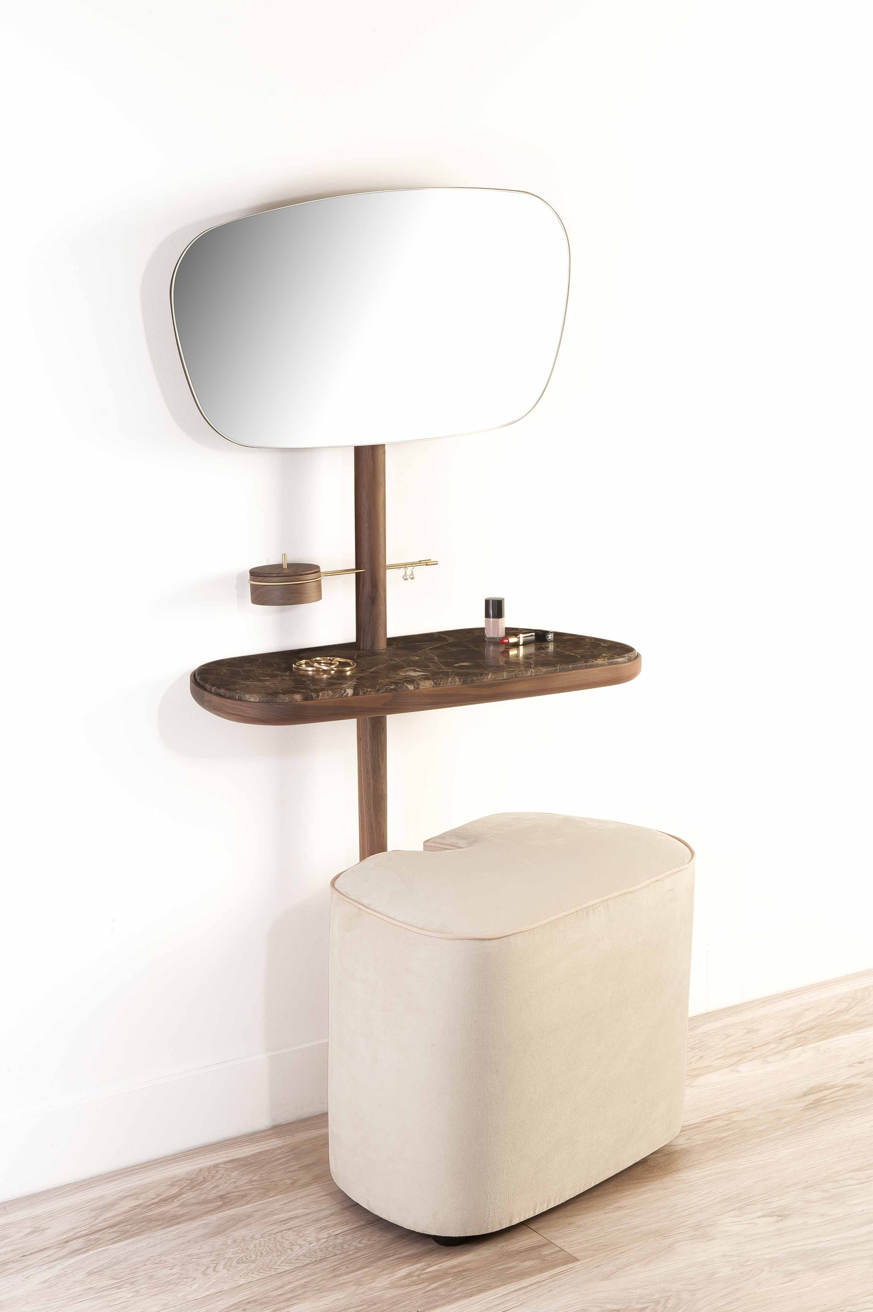 Туалетный столик с пуфом Momentos мрамор Emperador / орех / серый бархат