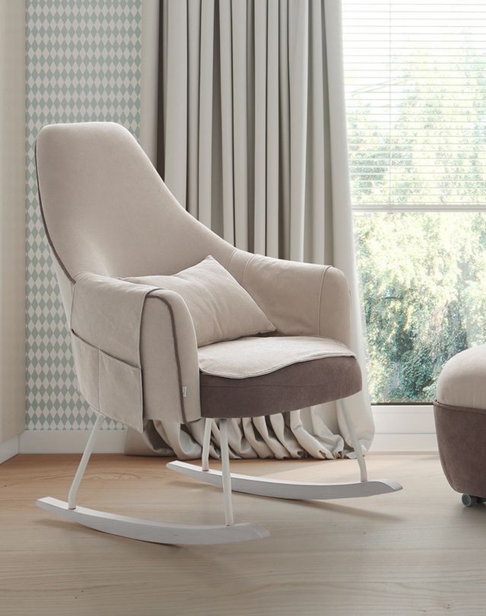 Кресло-качалка Micuna Wing/Moom white текстиль beige/brown