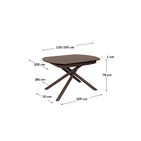 Yodalia Раздвижной стол из керамики и стали с коричневой отделкой 130 (190) x 100 см