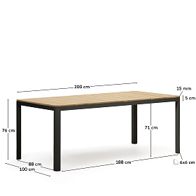 Bona Уличный стол из алюминия в черной отделке и тикового дерева 200 x 100 см