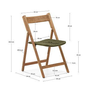 Складной стул Dandara из массива акации со стальной конструкцией и зеленым шнуром