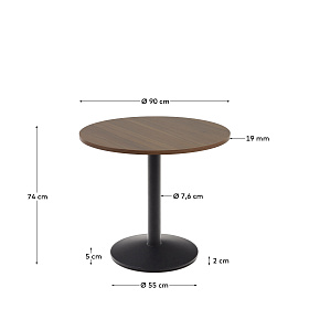 Esilda Круглый стол с меламиновой отделкой под орех и черной металлической  ножкой