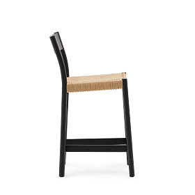 Analy Полубарный стул из массива дуба с черной отделкой и сиденьем из веревки 65 см