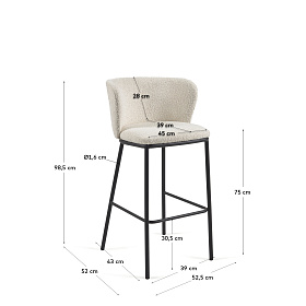 Барный стул Ciselia белый из ткани букле и металла 102 см