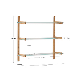 Модульная полка Sitra 3 стеклянные полки и каркас из массива дуба 110 см