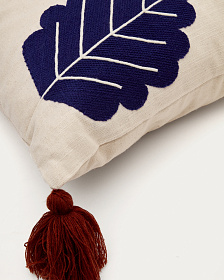 Zelda Чехол на подушку белый хлопок с вышивкой из листьев и терракотовыми кистями 45 х 45