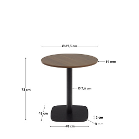 Dina Круглый стол из меламина с ореховой отделкой и черной металлической ножкой Ø 68x70 с