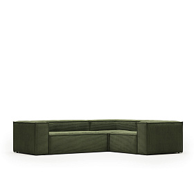 3-местный угловой диван Blok в зеленом толстом вельвете 290 x 230 см