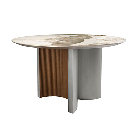 Обеденный стол 1148/RT23067 из серебристого дерева, ореха и керамики с мраморной отделкой