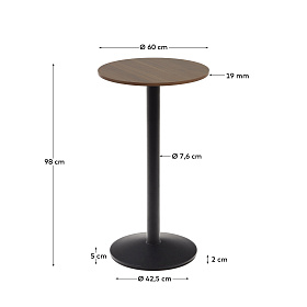 Esilda Круглый стол из меламина с ореховой отделкой и черной металлической ножкой  Ø60x96