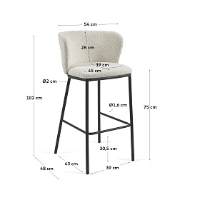 Барный стул Ciselia белый из ткани букле и металла 102 см