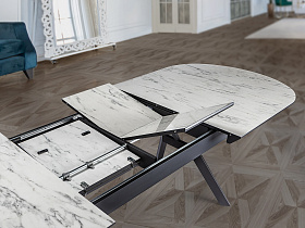 Раздвижной обеденный стол Antea меламиновый топ с отделкой белый мрамор