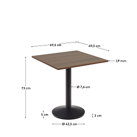 Esilda Стол из меламина с ореховой отделкой и черной металлической ножкой 70 x 70 x 70 см