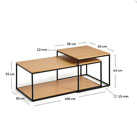 Yoana Набор из 2 столиков из дубового шпона и черного металла