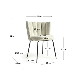 Стул Aniela из белой ткани букле и металла с черной отделкой