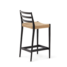 Analy Барный стул из массива дуба с черной отделкой и сиденьем из веревки 70 см