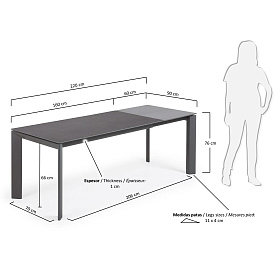 Стол Atta 160 (220) x90 графит керамический