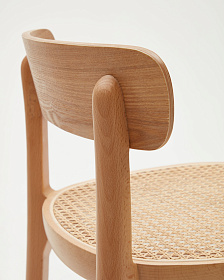 Барный стул Romane из бука с натуральной отделкой шпона ясеня и сиденьем из ротанга