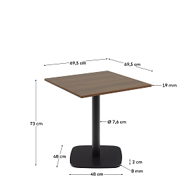 Dina Стол из меламина с натуральной отделкой и черной металлической ножкой 70 x 70 x 70 см