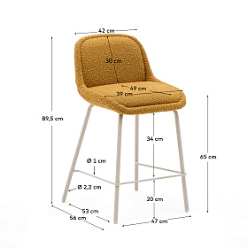 Полубарный стул Aimin из горчичной ткани букле с бежевыми стальными ножками