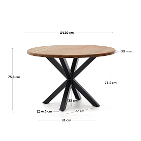 Круглый стол Argo из массива акации, стальные ножки с черной отделкой, Ø 120 см