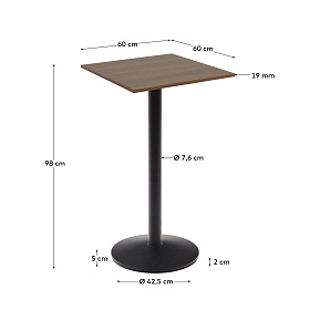 Высокий садовый столик Esilda ореховый на черном металлическом основании 60 x 60 x 96 см