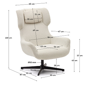 Zalina Вращающееся кресло с подлокотниками из белой ткани букле