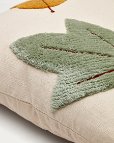 Zelda Чехол на подушку белый хлопок с вышивкой из листьев и терракотовыми кистями 45 х 45