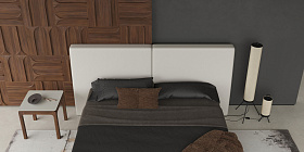 Кровать CALPE для матраса 180*200 отделка шпон ореха, экокожа PU78, светло-серый матовый лак RAL9002
