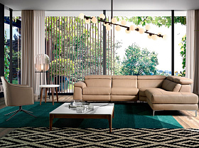 Угловой диван с реклайнером 5320-R /6043 кожаный бежевый