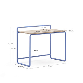 Tinn Письменный стол из ясеневого шпона с синей металлической конструкцией, 75 x 45,5