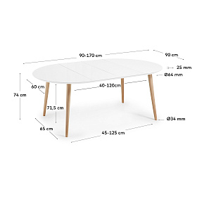Oqui Раздвижной стол с белой столешницей и ножками из массива бука 90 (170) x 90 см