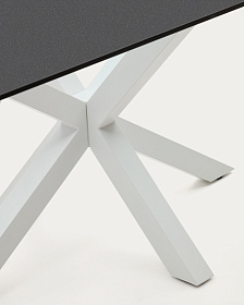 Argo Стол обеденный с белыми ножками из стали и столешницей из черного стекла 200x100