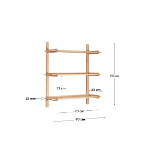 Модульный стеллаж Sitra, 3 полки из массива дуба с натуральной отделкой, 90 см