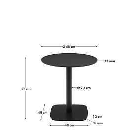 Dina Садовый круглый стол черный на черном металлическом основании Ø 68x70