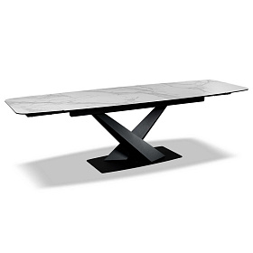 Раздвижной обеденный стол закаленное стекло с керамикой, черный металл
