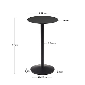 Esilda высокий круглый садовый стол черный с черной металлической основой Ø 60x96 см