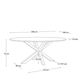 Овальный стол ARYA Argo из прозрачного стекла и стали с эффектом дерева 200x100
