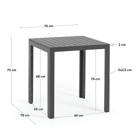 Sirley Уличный стол из черного алюминия 70 x 70 см