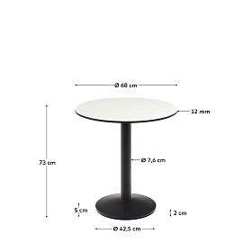 Esilda Садовый круглый стол белый на черном металлическом основании Ø 70x70