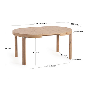 Extendable Раздвижной круглый стол с дубовым шпоном и ножками из массива дерева Ø120(170)x12