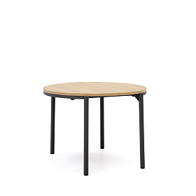 Montuiri Круглый раздвижной стол из дубового шпона с ножками черного цвета, Ø90(130) см