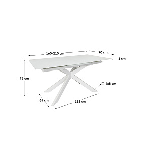 Vashti Раздвижной стол из стекла и МДФ со стальными ножками белого цвета160 (210) x 90 см
