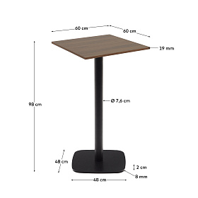 Dina высокий стол из меламина с ореховой отделкой и металлической черной ножкой 60x60x96