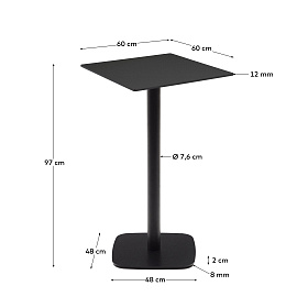Высокий садовый столик Dina черный на черном металлическом основании 60 x 60 x 96 см