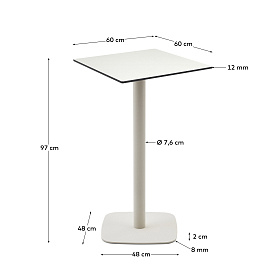 Высокий садовый столик Dina белый на белом металлическом основании 60 x 60 x 96 см
