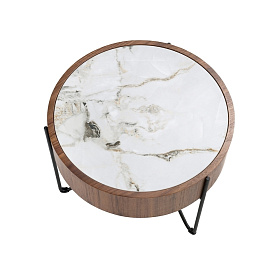 Круглый приставной столик 2139/MH2303B из ореха и мраморной керамики