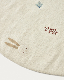 Yanil Круглый ковер из белой шерсти и хлопка с разноцветной вышивкой из листьев, Ø 120 см