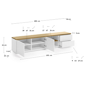 Тумба под ТВ Abilen шпон дуба и белый лак 200 x 44 cm